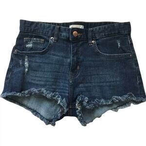 H&M Womens Jean Shorts Size 4 Distressed Booty Denim Blue Jean Shorts Dark Wash